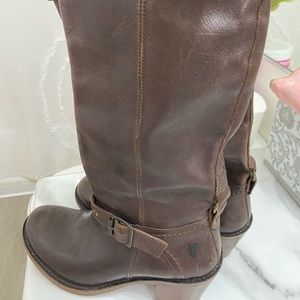 Frye Distressed Dark Brown High Slouch Boots